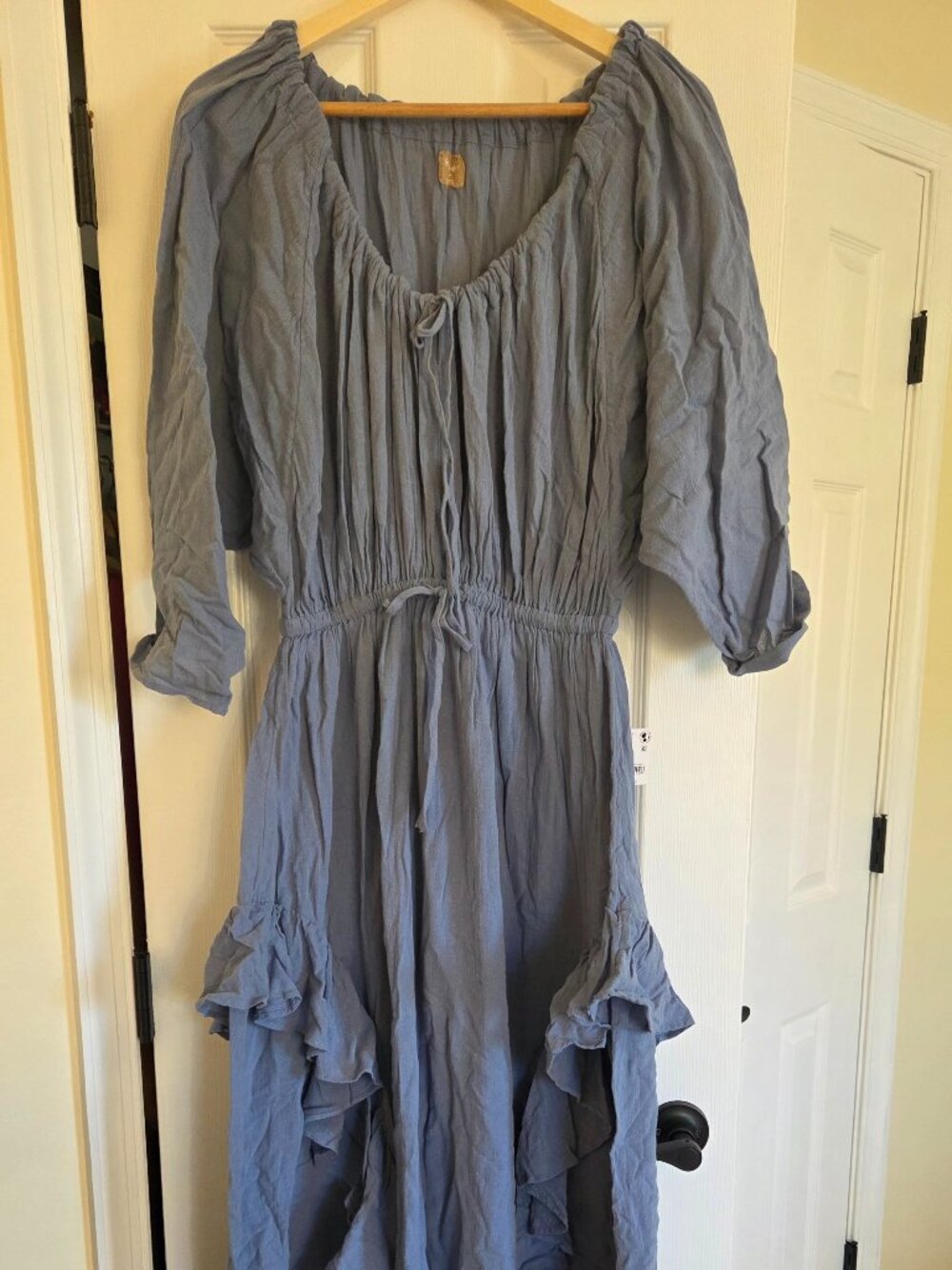 Free People Boho Ruffled Maxi Dress -- Denim Blue -- NWT